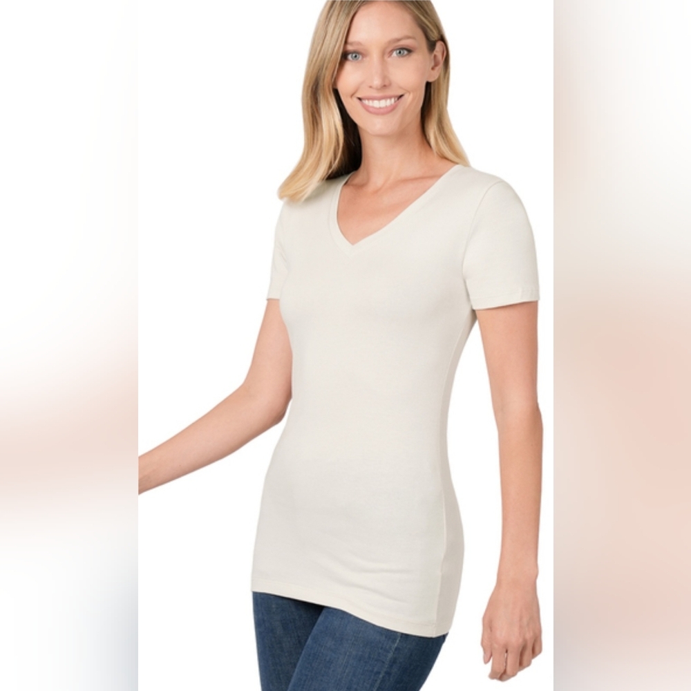 💥NEW Zenana Classic V-Neck Tee ~ Bone ~ Sm/Med/Lg & XL Available